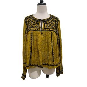 Free People Women's Twilight Folk Mirrored Embellished Tunic Mustard Medium